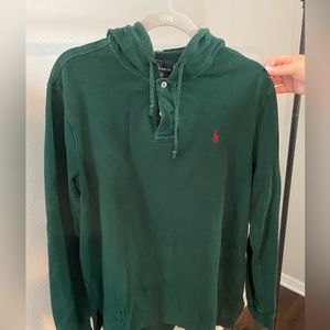 Hooded long sleeve polo in forest green - Polo RL